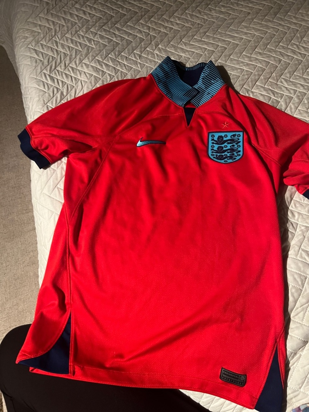 Nike Men’s Red England Football Jersey with Blue Accents